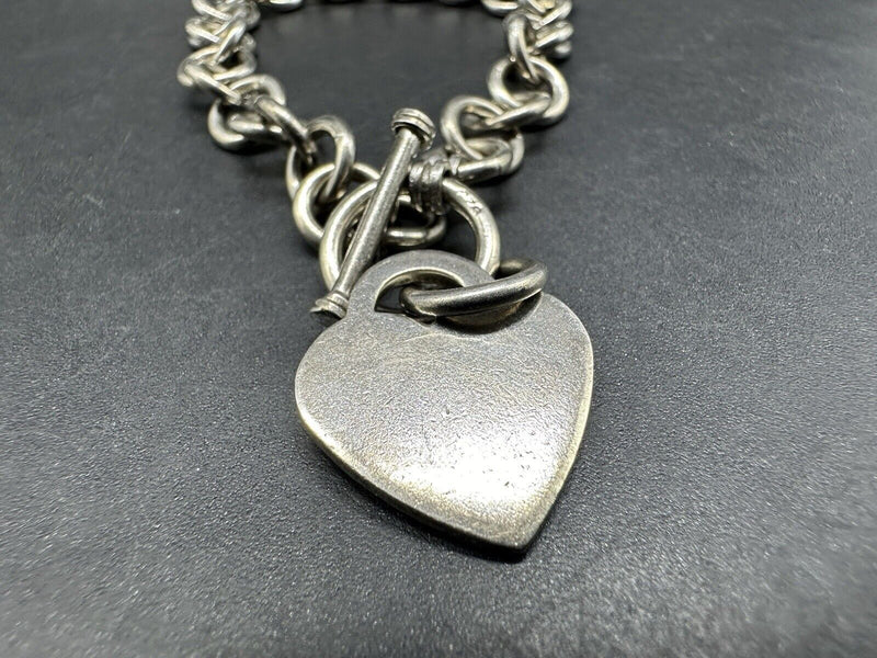 Sterling Silver Charm Chain Bracelet W/ Heart Pendant (28Gs) 8”