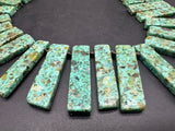 Turquoise Stone Rectangle Pendant Beads 36” Necklace