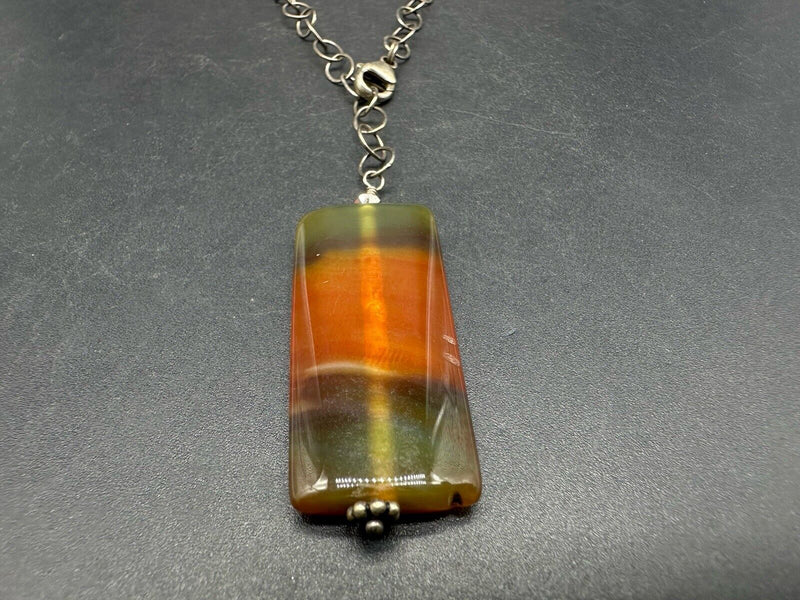 Agate Pendant Sterling Silver Necklace 18” Long