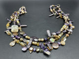 Vintage 3 Strand Abalone Pearl Stone Sterling Silver Necklace 17”