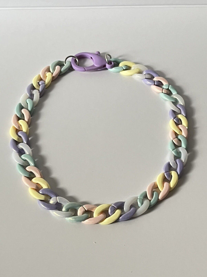 Acrylic Curb Link Chain  Pastel Choker Necklace  16” Long ~ Large Clasp~