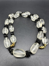 Vintage Frosted Glass Bead Necklace - 24”- Black