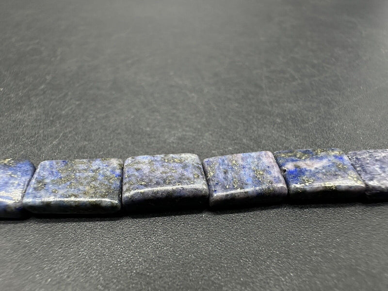 18” Natural Lapis Lazuli Flat Square Beads Sterling Clasp Necklace 30Gs