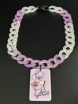 Acrylic Curb Link Chain Pastel Choker Pendant Necklace   16” Long