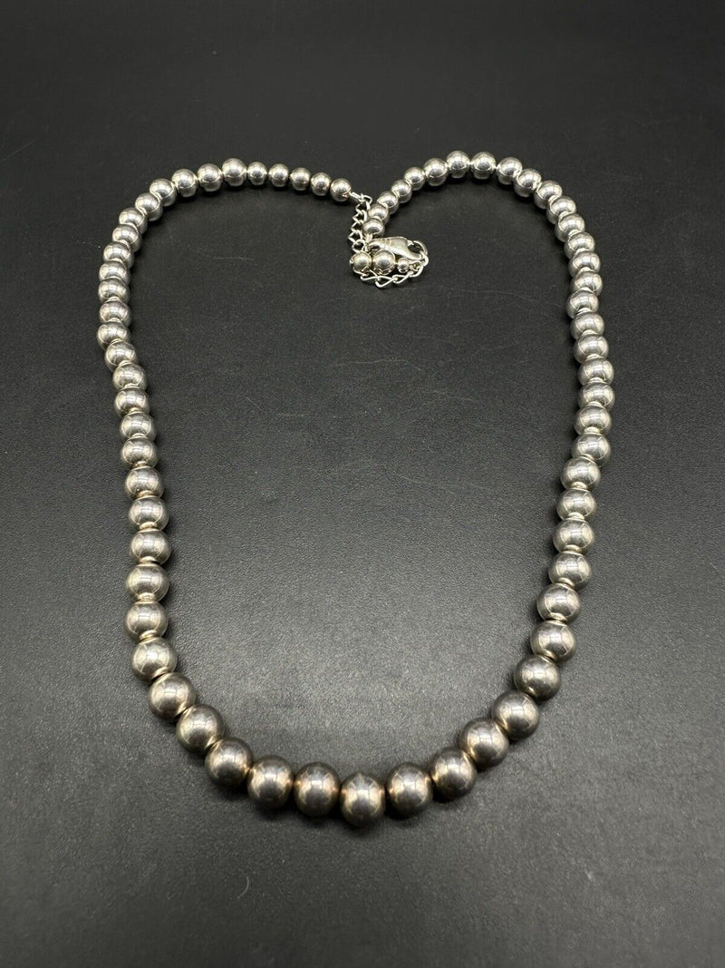 Navajo Pearl Beads 6 mm Sterling Silver Necklace Length 18"  For Women