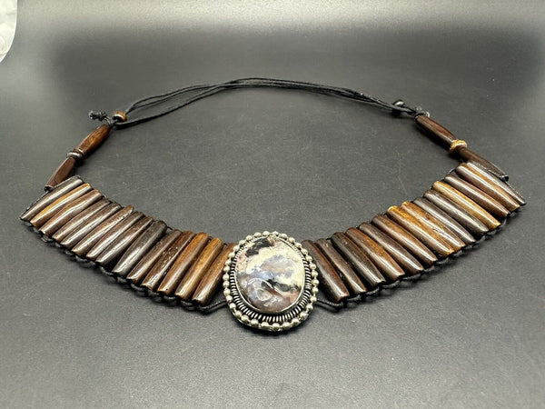 Vintage Tribal Southwestern Organic Material Choker necklace , brown-black