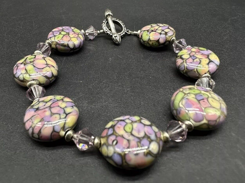 Art Glass Enamel Bead Bracelet 7"~ Beautiful