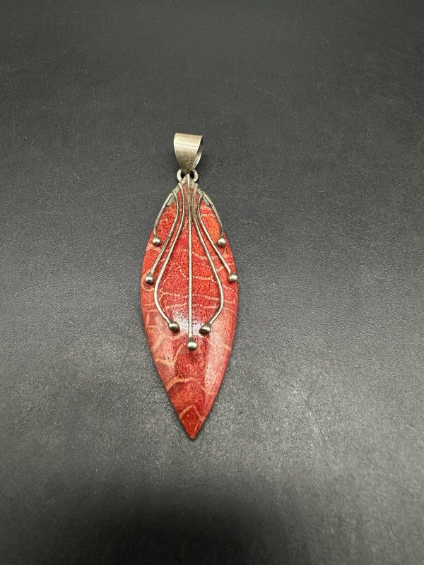 Natural Red Coral 925 Sterling Silver Pendant Jewelry 7Gs