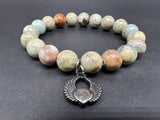 Stretch Jasper? Natural Stone Bead Bracelet 925 Sterling Silver Heart Charm 7”