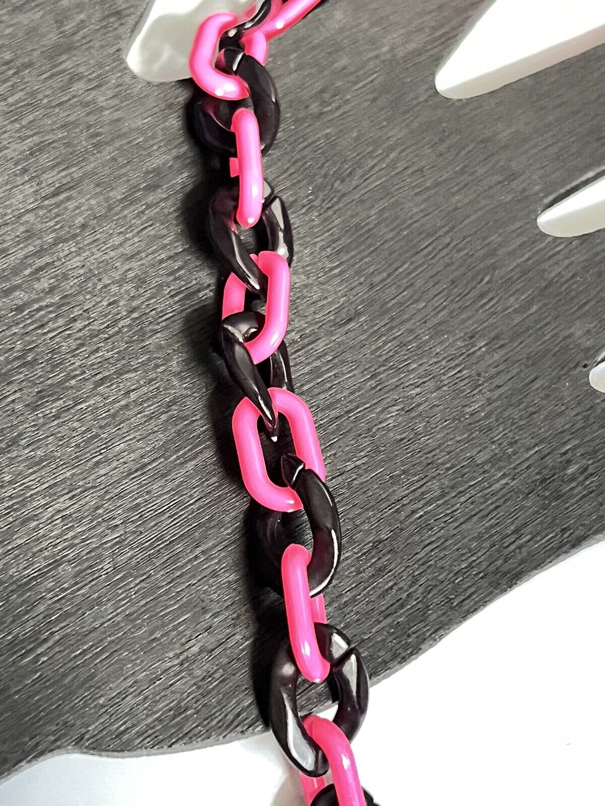 Pink Black Acrylic Resin Plastic Curb Statement Choker Cable Link Necklace 15”