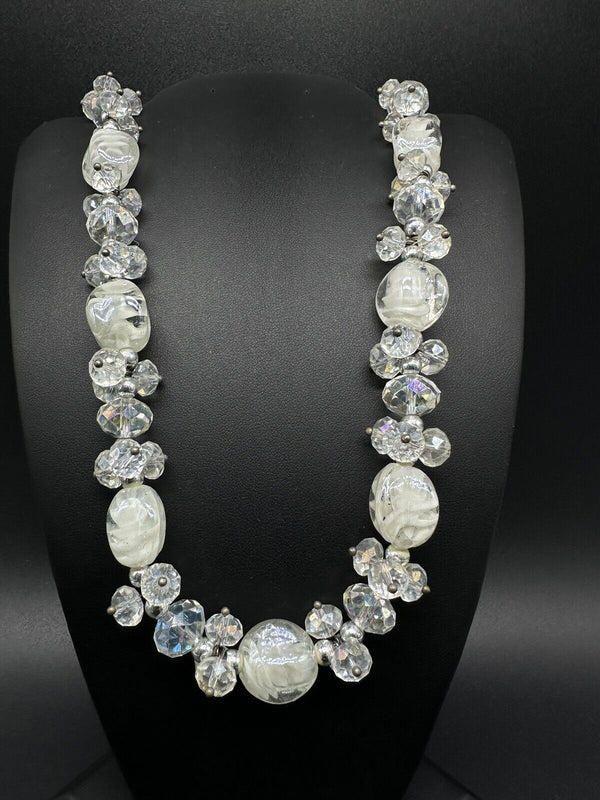 Vintage Style Faceted Crystal Glass Lampwork Silver Tone Necklace 18”