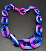 Blue & Pink Ombré Cable Chain Acrylic Link Necklace 20”