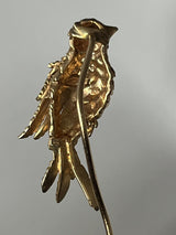 Vintage 14k Yellow Gold & Topaz 3D Figural Bird Designed Stick Pin~6 Grams~2.5”