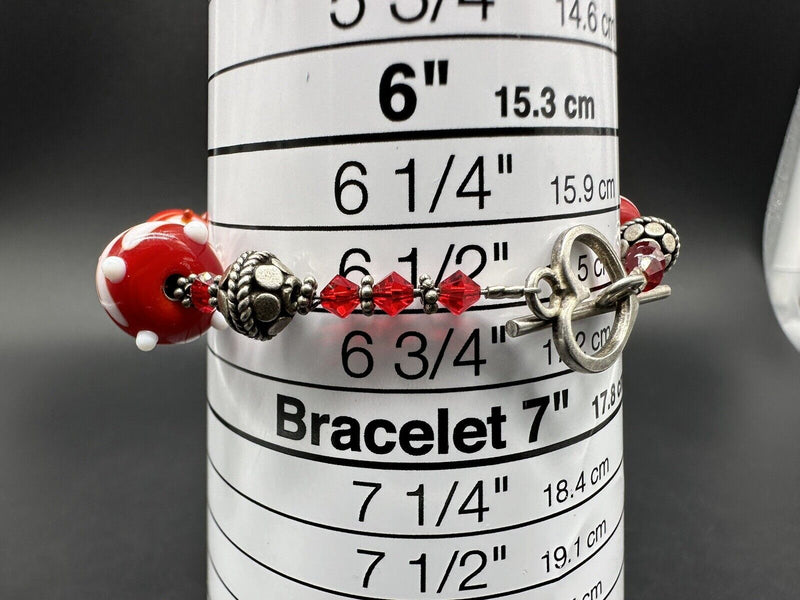 VINTAGE LAMPWORK GLASS BEAD Sterling Silver BRACELET 6.5”