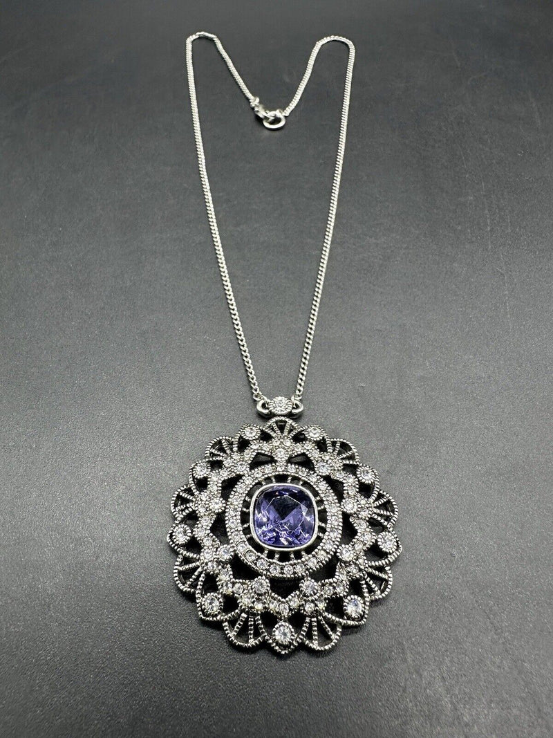 Givenchy Amethyst Crystal floral pendant necklace 16”