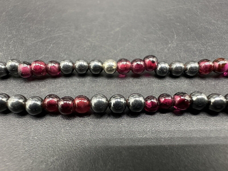 Vintage Garnet Hematite 4mm Beaded Necklace 30”