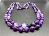 Vintage Purple Agate Knotted Bead Strand Necklace 60” Long