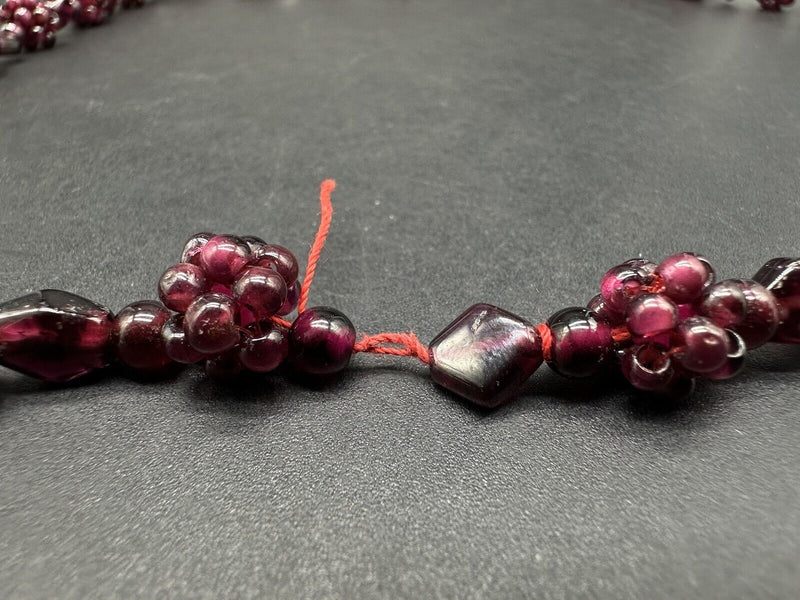 Vintage Bohemian Red  Garnet Clustered Single Strand Necklace 28”