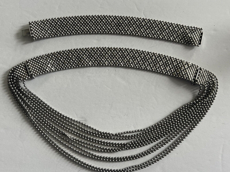 CAbi Villa? Silver Tone Convertible Liquid Metal Mesh Necklace 2 Bracelets 22”