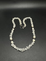 Clear Crystal Quartz Nugget Chip Pearl Necklace 22”