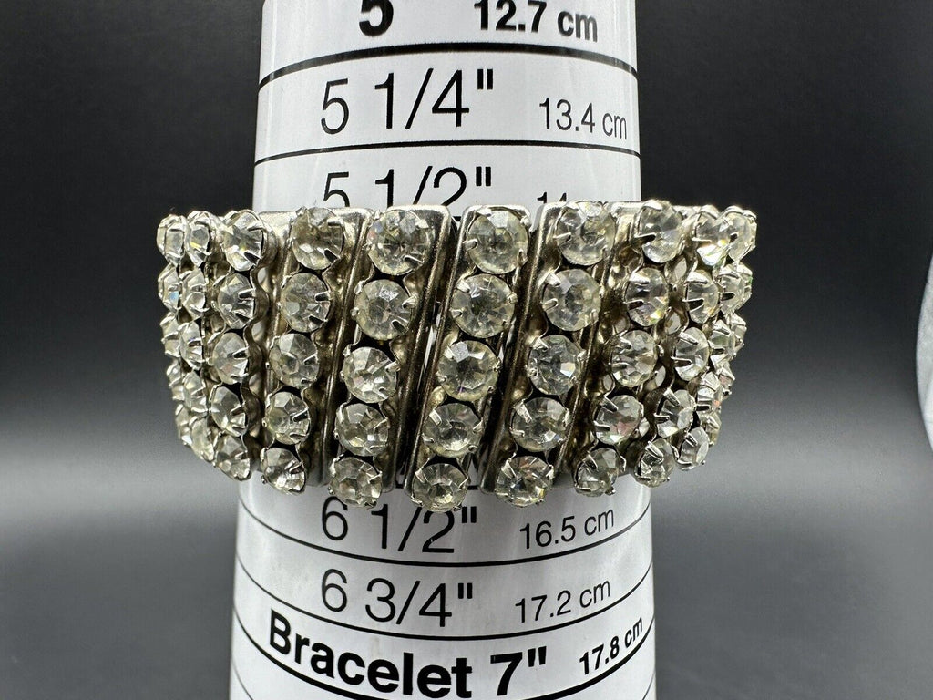 Vintage Rhinestone Accordion Stretch Expandable Bracelet 6”