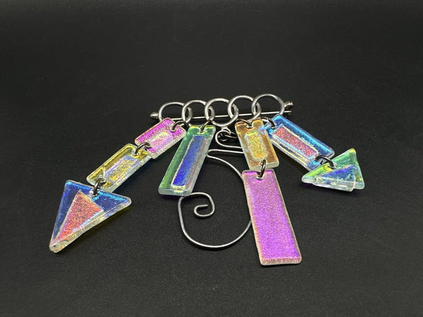 Vintage Sterling Silver Geometric Shapes on Bar Dichroic Handmade Brooch