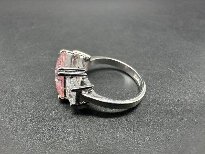 925 Silver Vintage Pink & White Cubic Zirconia Band Ring Sz 7.5