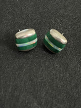 Vintage Sterling Silver Earrings Mother Of Pearl Malachite Inlay