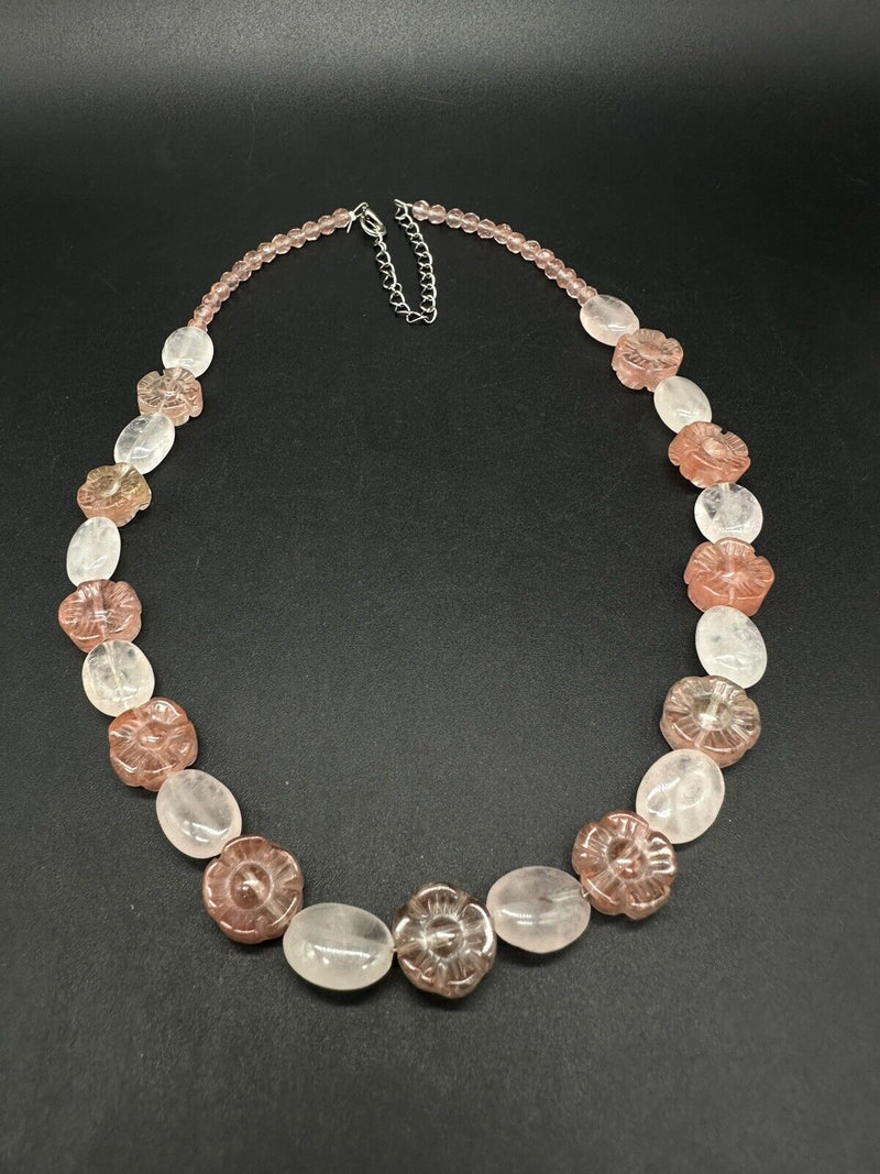 Floral Rose Quartz Necklace 19” 32Gs