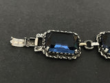 Vintage Blue Glass Stone Link  Panels Rectangle Bracelet 7.5”