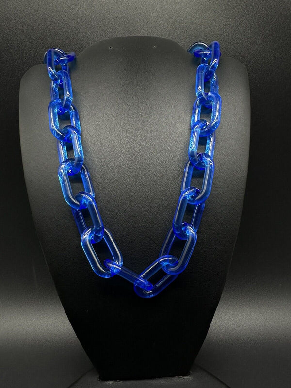 Blue Translucent Unisex Cable Link Acrylic Chain Link Necklace 22”