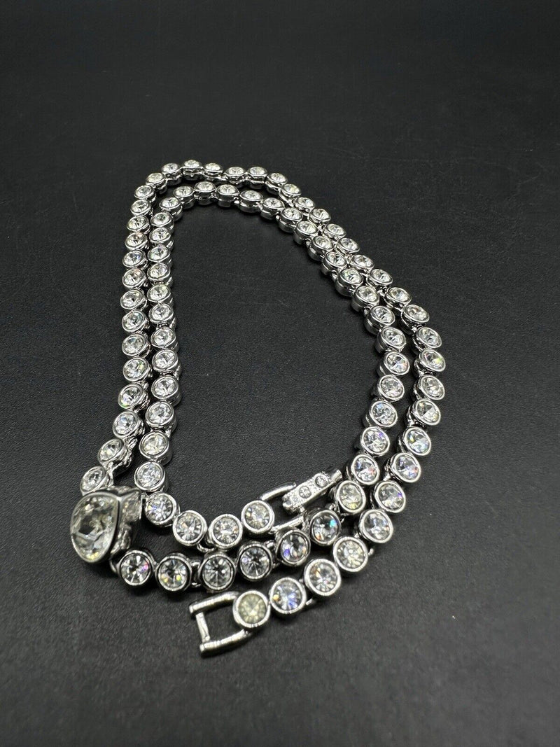 Silver Tone CZ Tennis Necklace Cubic Zirconia 18”