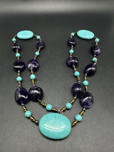 925 Amethyst and Turquoise Gemstone Necklace 36”