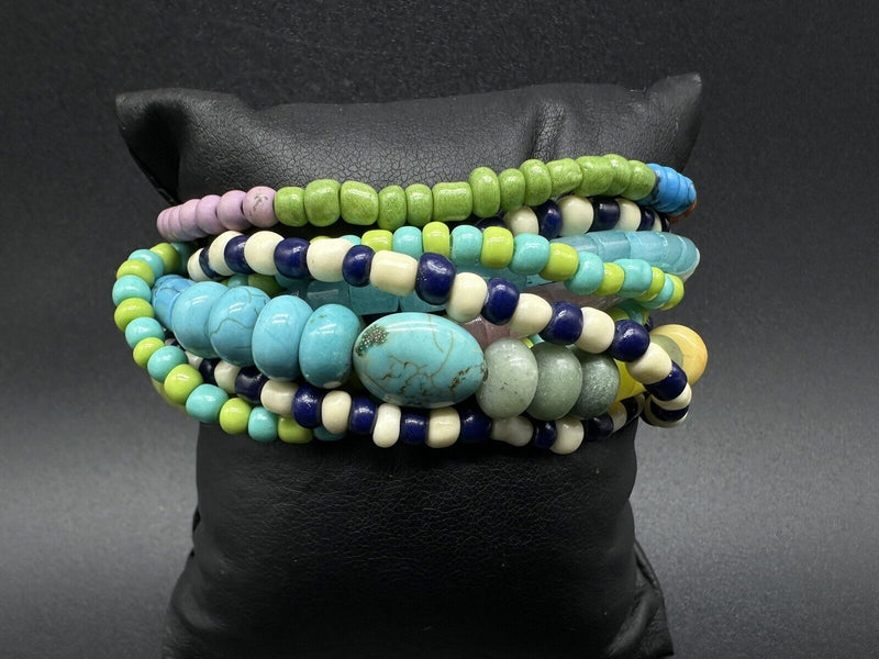 Serefina Multicolor Natural Stone And Glass Bead 8 Strand Bracelet 7”