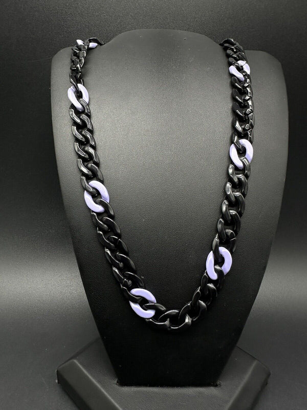 Acrylic Curb Link Necklace Purple and Black 18”