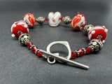 VINTAGE LAMPWORK GLASS BEAD Sterling Silver BRACELET 6.5”