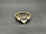 Pear Cut Cubic Zirconia Ring Baguettes Yellow Gold Over 925 Size 7