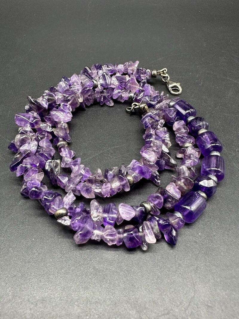 Gorgeous Tumbled Amethyst Necklace Sterling Silver Clasp