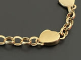 14K Yellow Gold Rolo Link Chain Heart Pendant Bracelet 9.3g