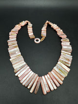 Vintage statement necklace pink mother of pearl rectangle bar drop bib 20”