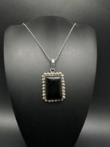 Vintage Sterling Silver Marked Mexico Onyx Pendant Necklace 24”