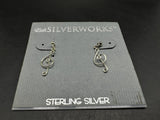 Silverworks Sterling Silver Music Treble Clef Note Dangle Earrings