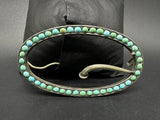 Vintage Ethnic Silver Tone Turquoise Oval Brooch