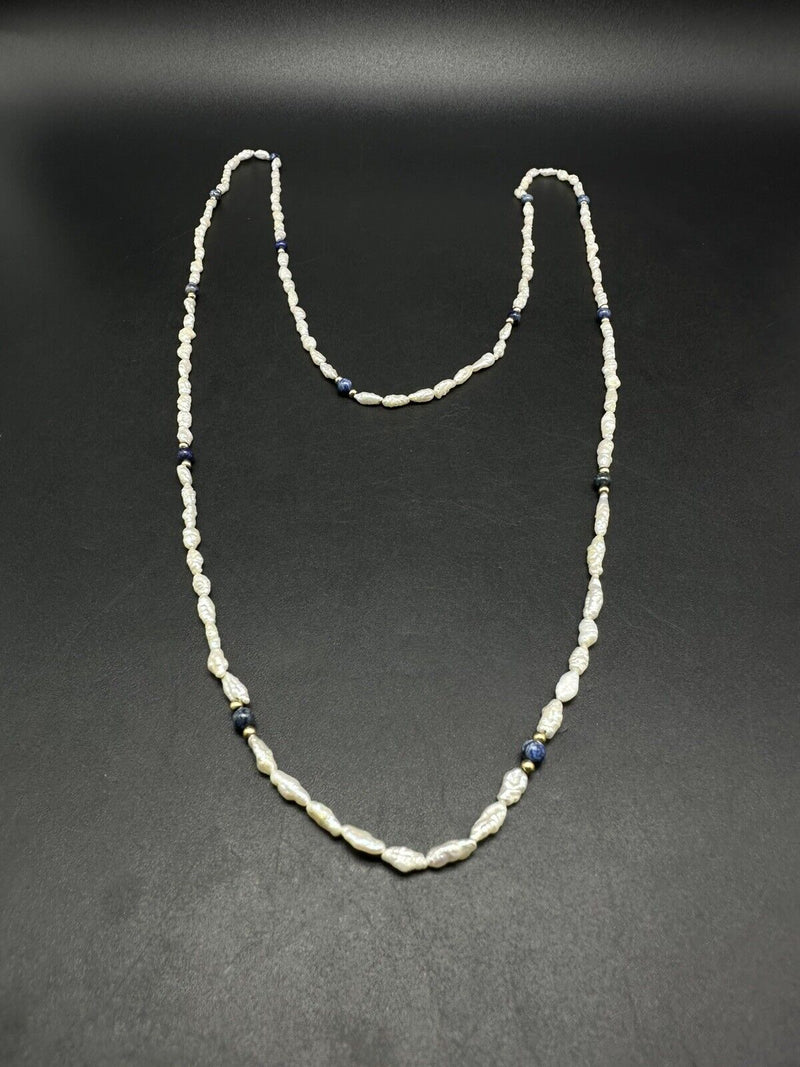 Vintage RicePearl Lapis Lazuli Necklace 34”