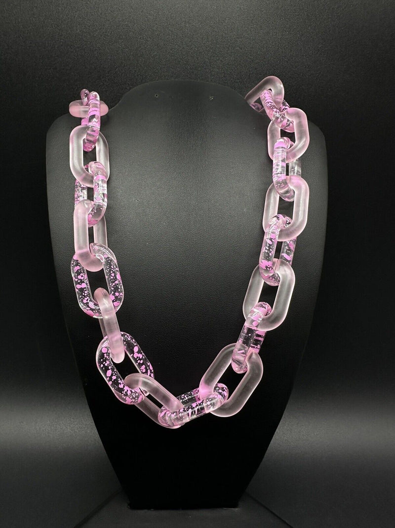 Pink Translucent Cable Link Frosted Acrylic Chain Link Necklace 20”~Cute!!!