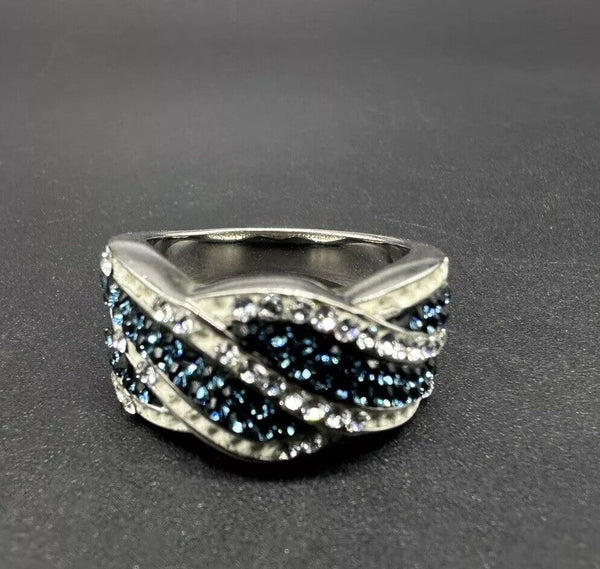 Blue Italian Crystal Cocktail Ring Size 7 Missing Stones