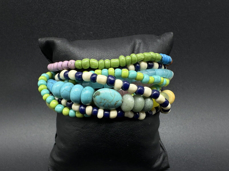 Serefina Multicolor Natural Stone And Glass Bead 8 Strand Bracelet 7”