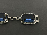 Vintage Blue Glass Stone Link  Panels Rectangle Bracelet 7.5”