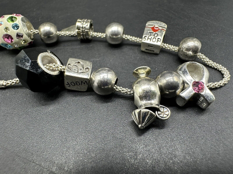 STERLING SILVER ITALY 13 CHARM BEAD BRACELET 8”20Gs