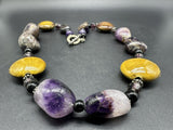 Vintage Chunky Amethyst Multi Stone Natural GemStone Bead  Necklace 22”